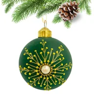 Bombki - SZKLANA BOMBKA MATOWA BUTELKOWA ZIELEŃ ZŁOTA ŚNIEŻYNKA Z PEREŁKĄ - miniaturka - grafika 1