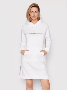 Calvin Klein Jeans Sukienka dzianinowa J20J218343 Biały Regular Fit - Sukienki - miniaturka - grafika 1
