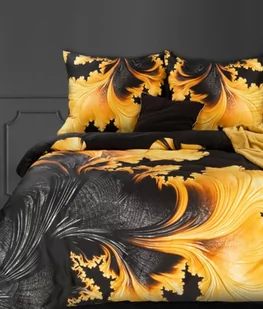 Pościel satynowa 160x200 Premium czarna żółta liście z efektem 3D - Pościel - miniaturka - grafika 1