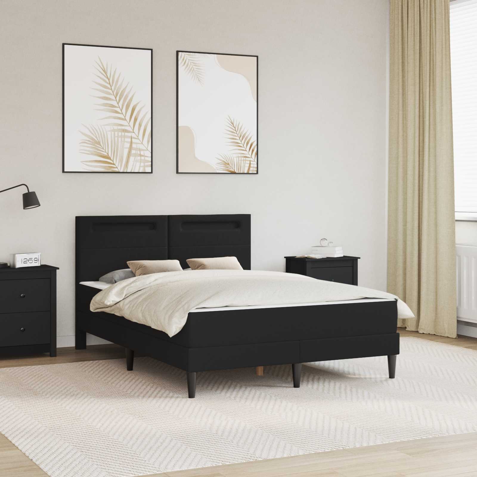 vidaXL vidaXL Ramka łóżka z paskami LED Czarny 140 x 200 cm Ekoskóra
