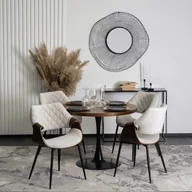 Stoły z krzesłami - Zestaw Stół Okrągły LINO 100 cm Orzech/Czarny i 4 Krzesła Tapicerowane z Drewna Giętego DAKOTA Beżowe Welurowe Nowoczesne Loft - miniaturka - grafika 1