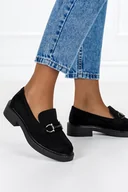 Mokasyny damskie - Mokasyny Sergio Leone damskie ze sprzączką skórzana wkładka czarne BT196 - miniaturka - grafika 1