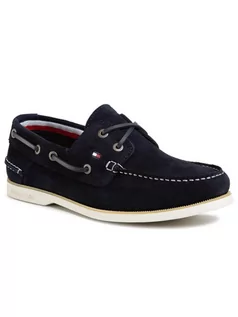 Mokasyny męskie - Tommy Hilfiger Mokasyny Classic Suede Boatshoe FM0FM02736 Granatowy - grafika 1