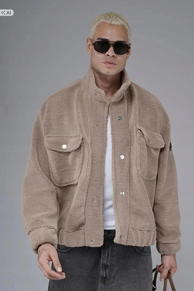 MIĘKKA KURTKA MĘSKA BEŻOWA Z KIESZENIAMI W STYLU CASUAL XL 5IA