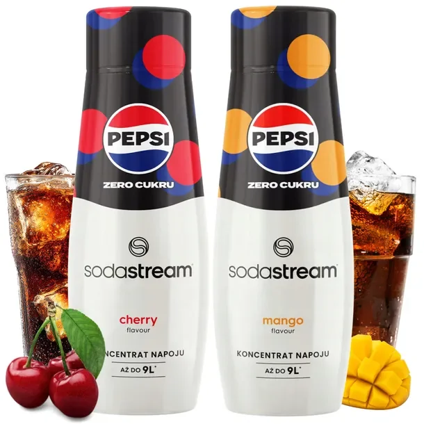Koncentraty do Saturatora SodaStream: Pepsi MAX Wiśnia Cherry + Pepsi Mango