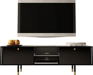 MEGSTYL SZAFKA RTV Z ZŁOTYMI ZDOBIENIAMI - CRISTAL 1 Czarny mat - Czarny połysk - Szafki RTV - miniaturka - grafika 1