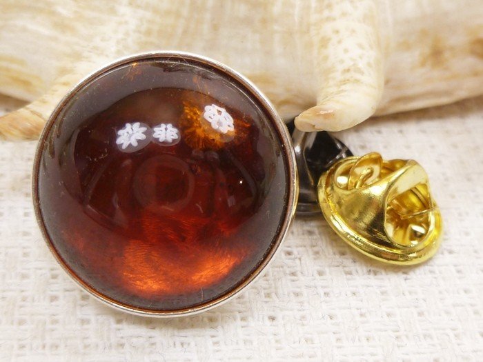 Wpinka srebrna z bursztynem 830-37