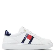 Buty dla dziewczynek - Sneakersy Tommy Hilfiger Flag Low Cut Lace-Up Sneaker T3A9-33538-1351 S Biały - miniaturka - grafika 1