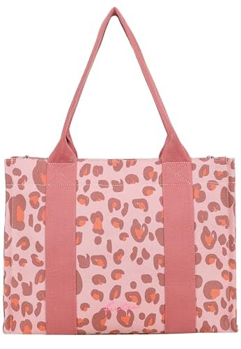 Fritzi Tote Shopper Leo Canvas damska torebka na zakupy, festiwal, miasto, wegańska, nadruk w panterkę, zamek błyskawiczny, 29,5 x 40 x 14 cm – różowa, zielona, beżowa, Rosa