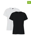 Koszulki i topy damskie - Pieces Koszulki (2 szt.) w kolorze czarnym i białym - miniaturka - grafika 1