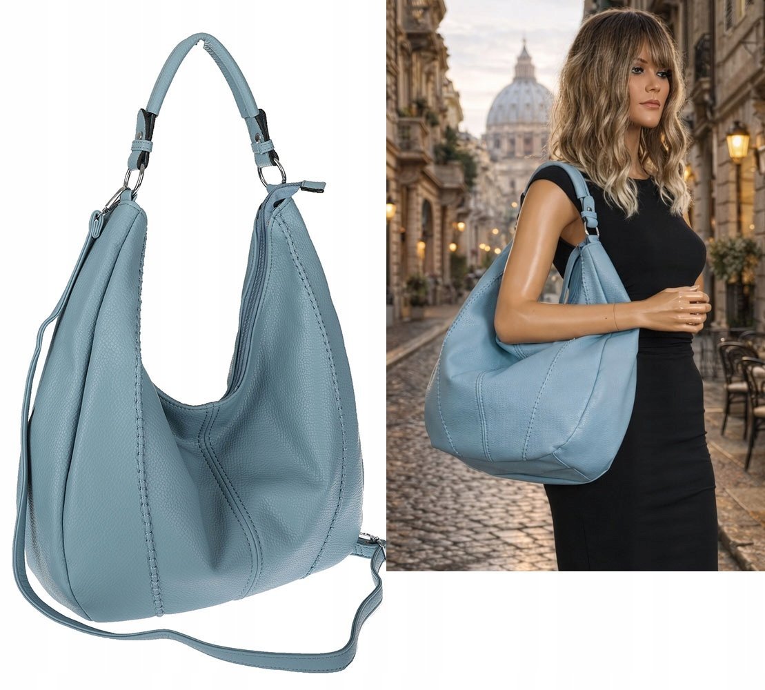 Torebka damska shopper worek listonoszka pojemna na ramię LH6008 Niebieska