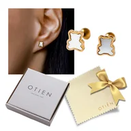 Kolczyki - Kolczyki Małe Misie – Białe, Luksusowe, ze Stali Chirurgicznej - miniaturka - grafika 1