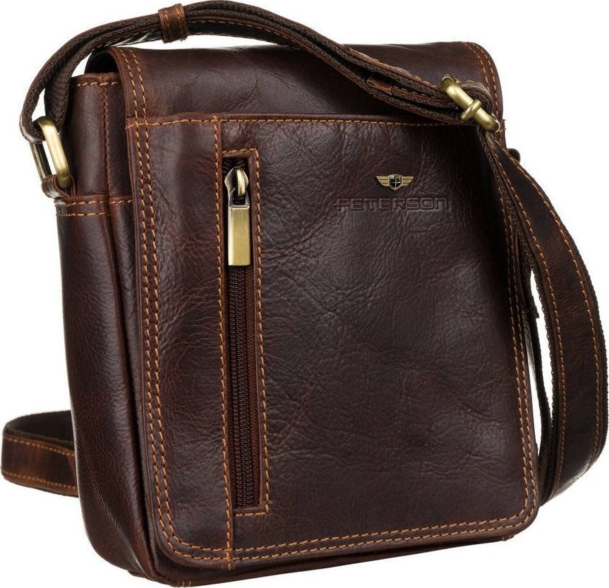 Peterson Listonoszka skórzana Peterson PTN TB-7032-COM COGNAC koniakowa