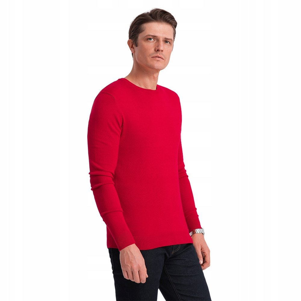 Klasyczny sweter męski z okrągłym dekoltem czerwony V5 OM-SWBS-0106 XL