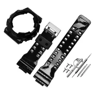 Akcesoria do smartwatchy - 2W1 opaska pasek + etui BEZEL do Casio G-SHOCK GA-100 GA-110 GD-100 G-8900 czarna glossy (czarny napis; srebrna klamra) - miniaturka - grafika 1