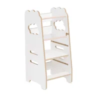 Krzesełka do karmienia - MISIOO Pomocnik kuchenny dla dzieci, stołek do kuchni, Kitchen Helper, 3 poziomy, biały, chmurka, Wooden Play - miniaturka - grafika 1