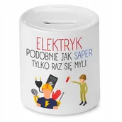 Skarbonki - SKARBONKA PREZENT DLA ELEKTRYKA TYLKO RAZ SIĘ MYLI z Nadrukiem ze Zdjęciem - miniaturka - grafika 1