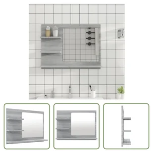 The Living Store Lustro łazienkowe szare Sonoma 60x10,5x45 cm Materiał drewnopochodny - Lustra - miniaturka - grafika 1