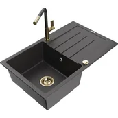 Zlewozmywaki z baterią - Mexen Bruno zlewozmywak granitowy 1-komorowy z ociekaczem i baterią kuchenną Flora, czarny nakrapiany - miniaturka - grafika 1