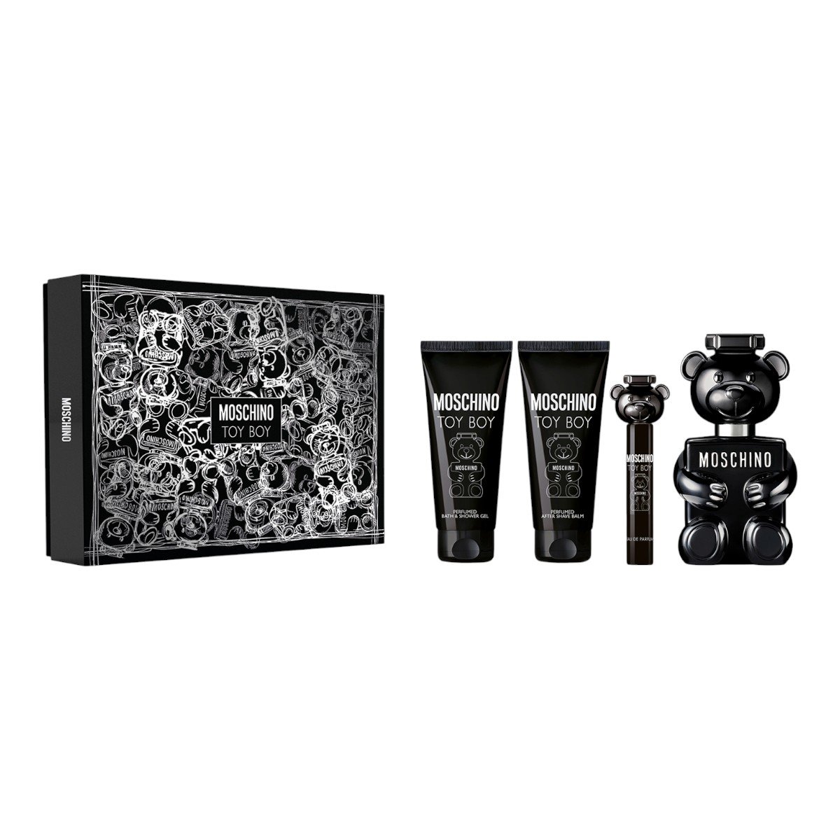 Moschino Toy Boy Zestaw: woda perfumowana + woda perfumowana travel size + żel pod prysznic + balsam po goleniu