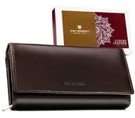 Portfele - Duży portfel damski skórzany PETRSON rfid stop rozbudowany na zatrzask modny brązowy - miniaturka - grafika 1