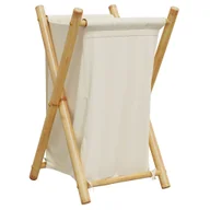 Kosze na bieliznę - vidaXL Kosz na pranie kremowo-biały 41,5x36x63,5 cm bambusowy - miniaturka - grafika 1