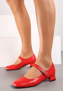 Czerwone Eleganckie Czółenka na Niskim Słupku z Paseczkiem i Klamerką Torsina - Czółenka - miniaturka - grafika 1