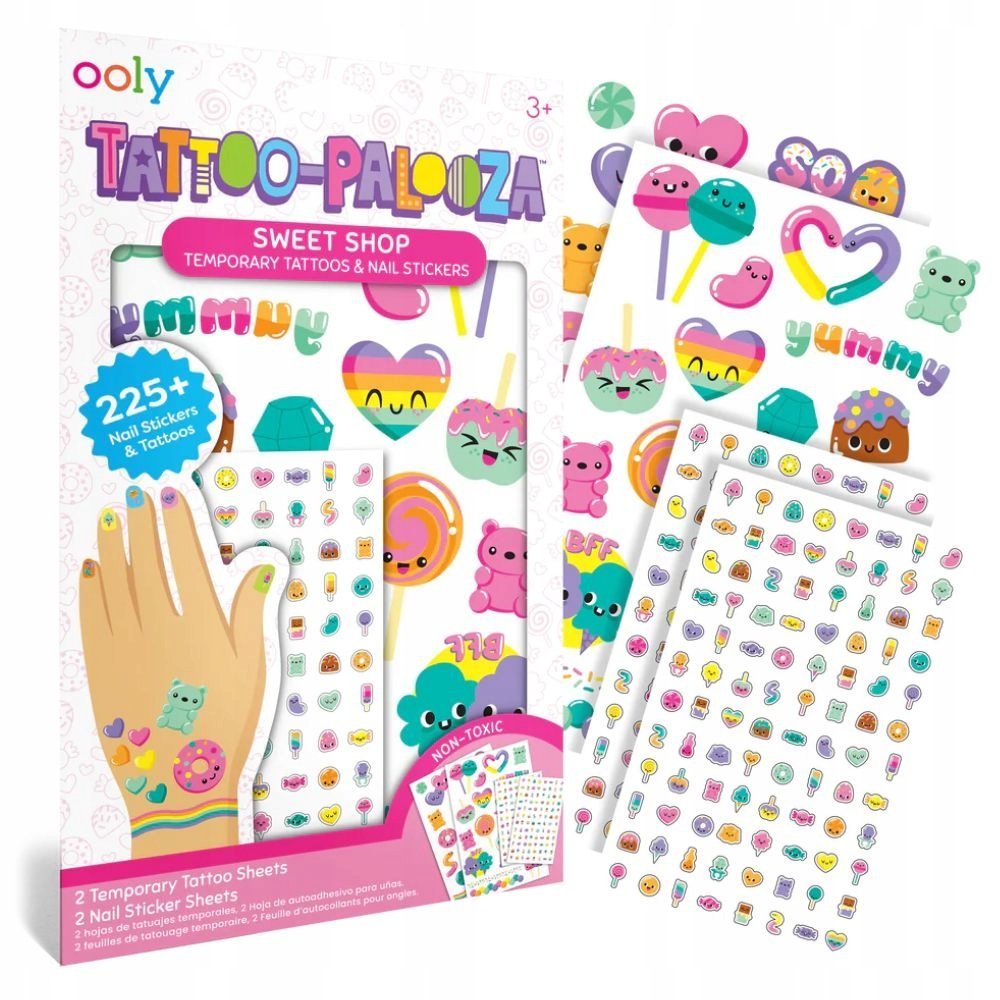 Tatuaże zmywalne i naklejki na paznokcie Ooly - Słodki Sklep 225 szt.