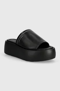 Klapki i japonki damskie - Calvin Klein klapki skórzane FLATFORM SLIDE LTH damskie kolor czarny na platformie HW0HW01943 - grafika 1