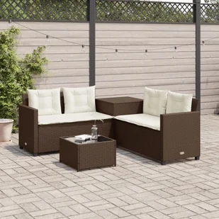 Narożnik ogrodowy z poduszkami i stolikiem, rattan PE, brązowy - Meble ogrodowe - miniaturka - grafika 1