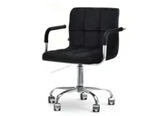 Fotele i krzesła biurowe - Niewielki Przeszywany Fotel Biurowy Z Podłokietnikami Elis Czarny Velvet - miniaturka - grafika 1