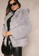 Kurtki damskie - Szara Kurtka z Futerkiem i Kapturem Haiattas - miniaturka - grafika 1