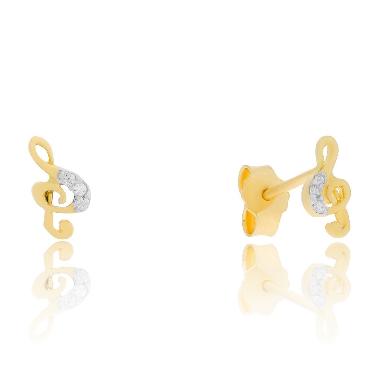 Złote kolczyki sztyfty klucz wiolinowy z cyrkoniami pr. 585
