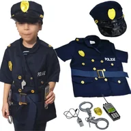 Zabawy w naśladowanie dorosłych - Strój Policjanta Przebranie Kostium Mundur Czapka + Akcesoria 5-8 Lat - miniaturka - grafika 1
