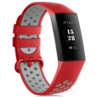 Akcesoria do smartwatchy - PASEK DO ZEGARKA FITBIT Charge 3/4 CZERWONO-SZARY SILIKON WODOODPORNY - miniaturka - grafika 1