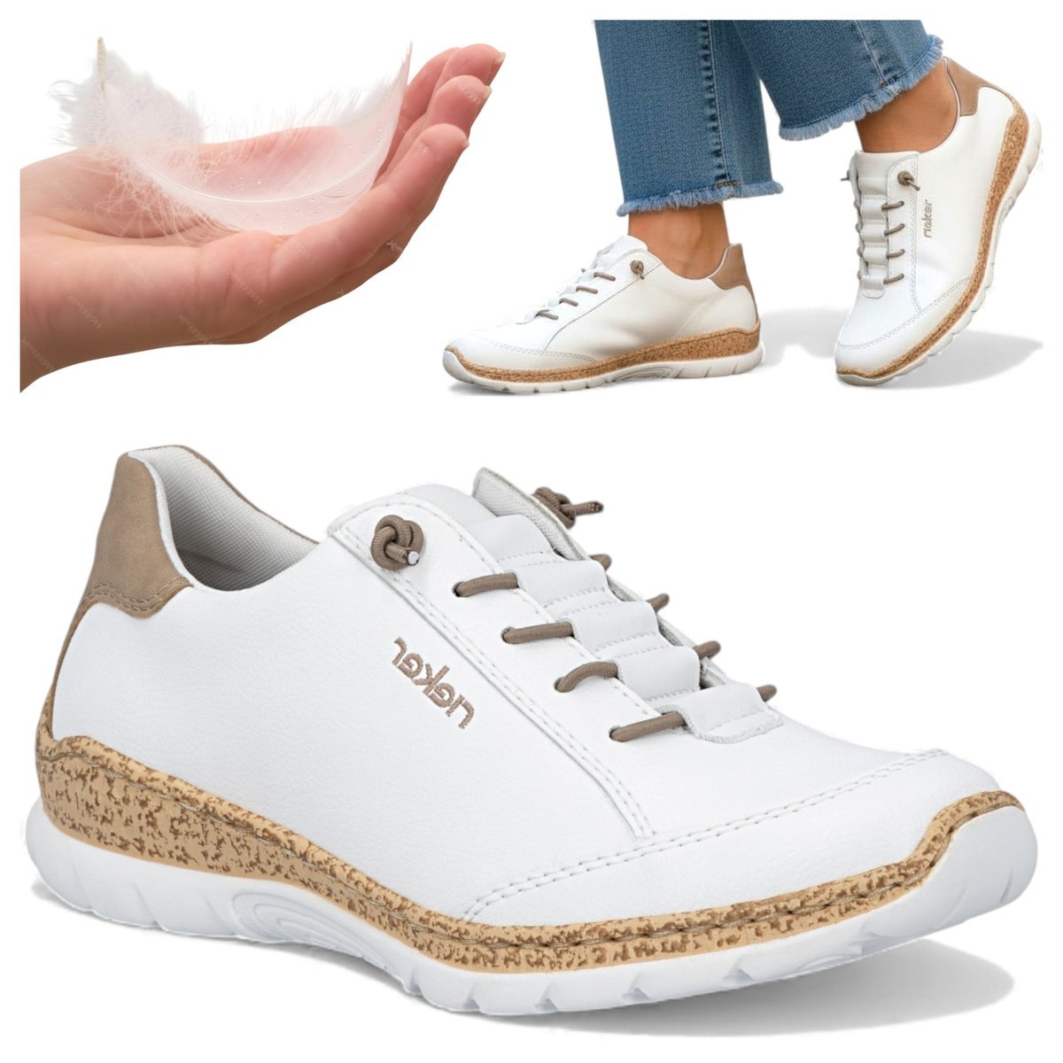 Sneakersy Damskie RIEKER Sportowe Wygodne Wiosenne Wsuwane Lekkie Białe 40