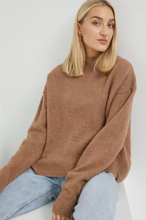 Swetry damskie - Superdry sweter z domieszką wełny damski kolor brązowy lekki z półgolfem - grafika 1