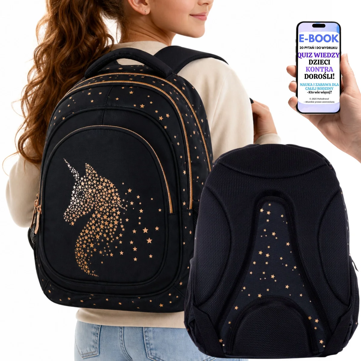 Duży Plecak Szkolny HEAD AB300 Golden Effect A4 3 Komory Laptop + E-BOOK-2