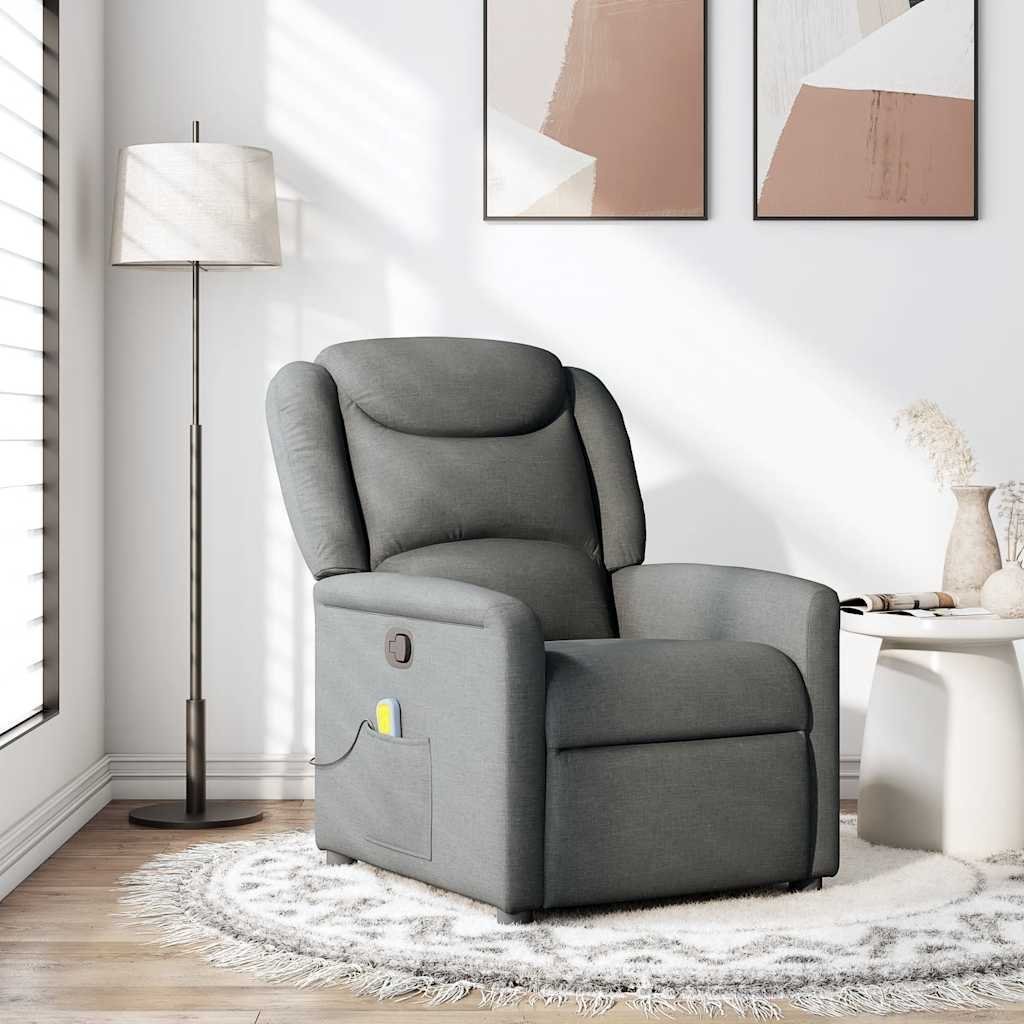 vidaXL vidaXL Rozkładany fotel masujący, ciemnoszary, obity tkaniną