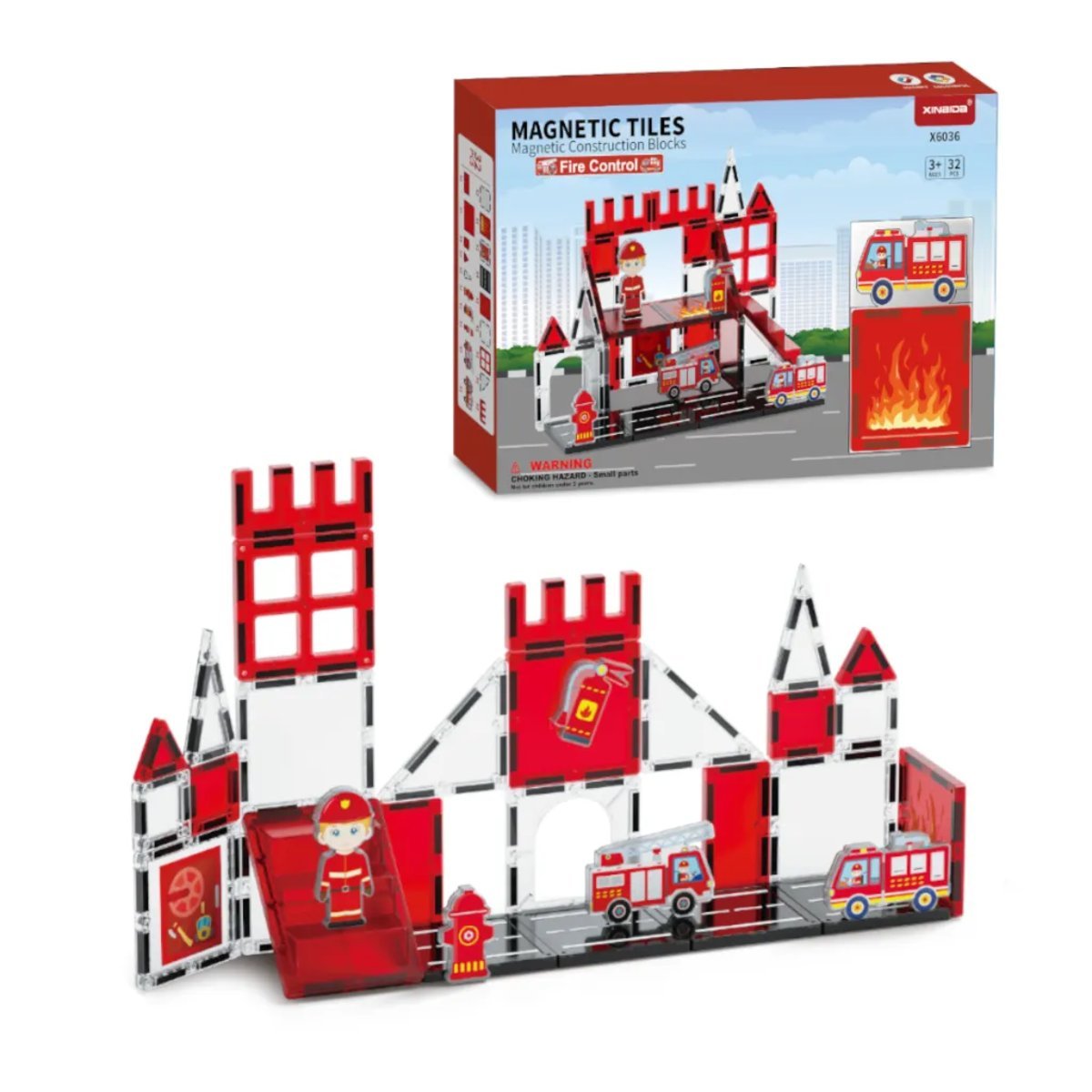 Klocki magnetyczne straż pożarna 32 el. – Magnetic Tiles 3+