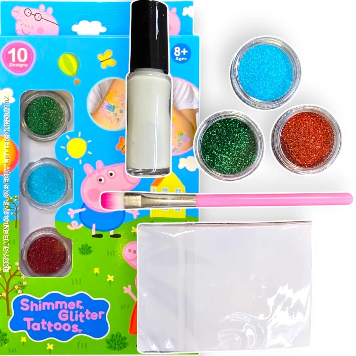 TATUAŻE ŚWINKA PEPPA ZESTAW DO TWORZENIA TATUAŻY BROKATOWYCH SZABLONY TATOO