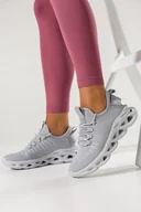 Sneakersy damskie - Szare sneakersy damskie buty sportowe na trening na szarej platformie z wycięciami sznurowane Casu B-L6-40 - miniaturka - grafika 1
