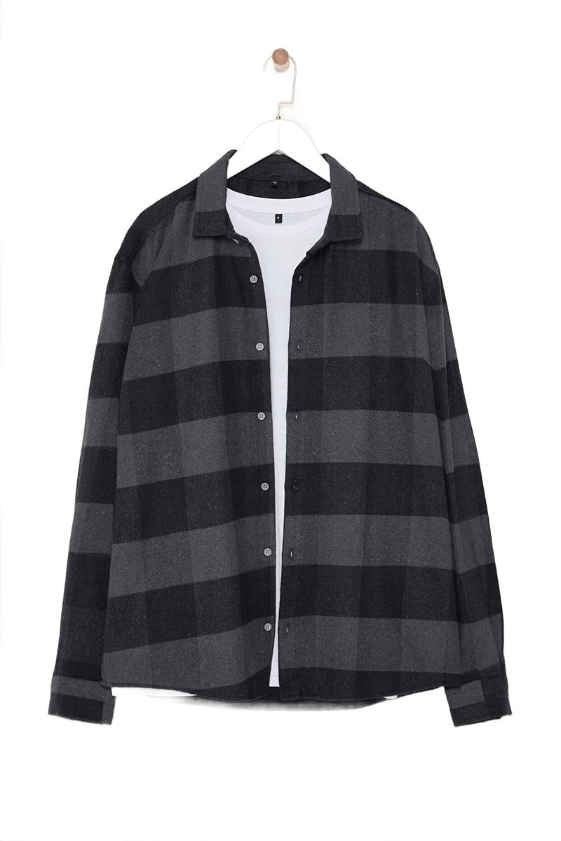 TRENDYOL MAN MĘSKA KOSZULA CASUAL W KRATĘ CZARNO SZARA DŁUGI RĘKAW M 5DA