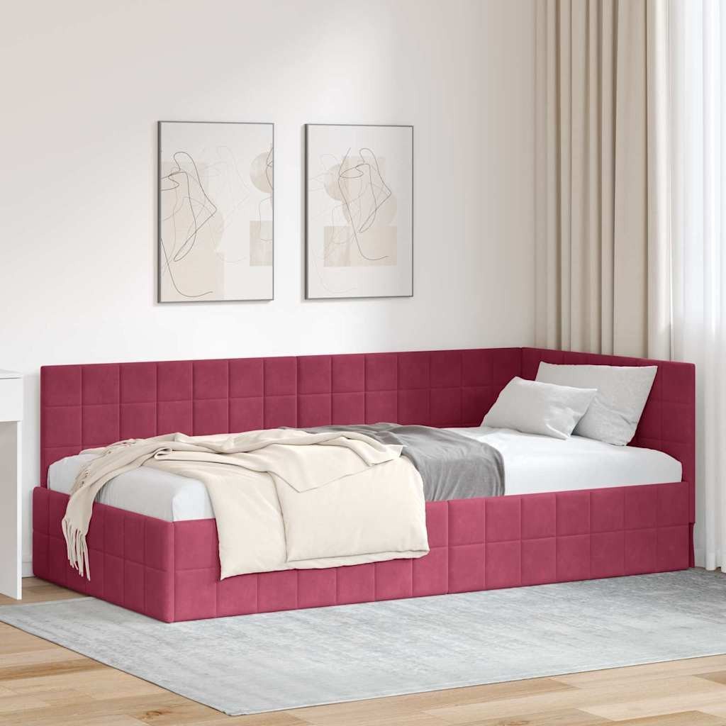 vidaXL Rama łóżka narożnego Czerwone wino 90 cm x 190 cm tkanina