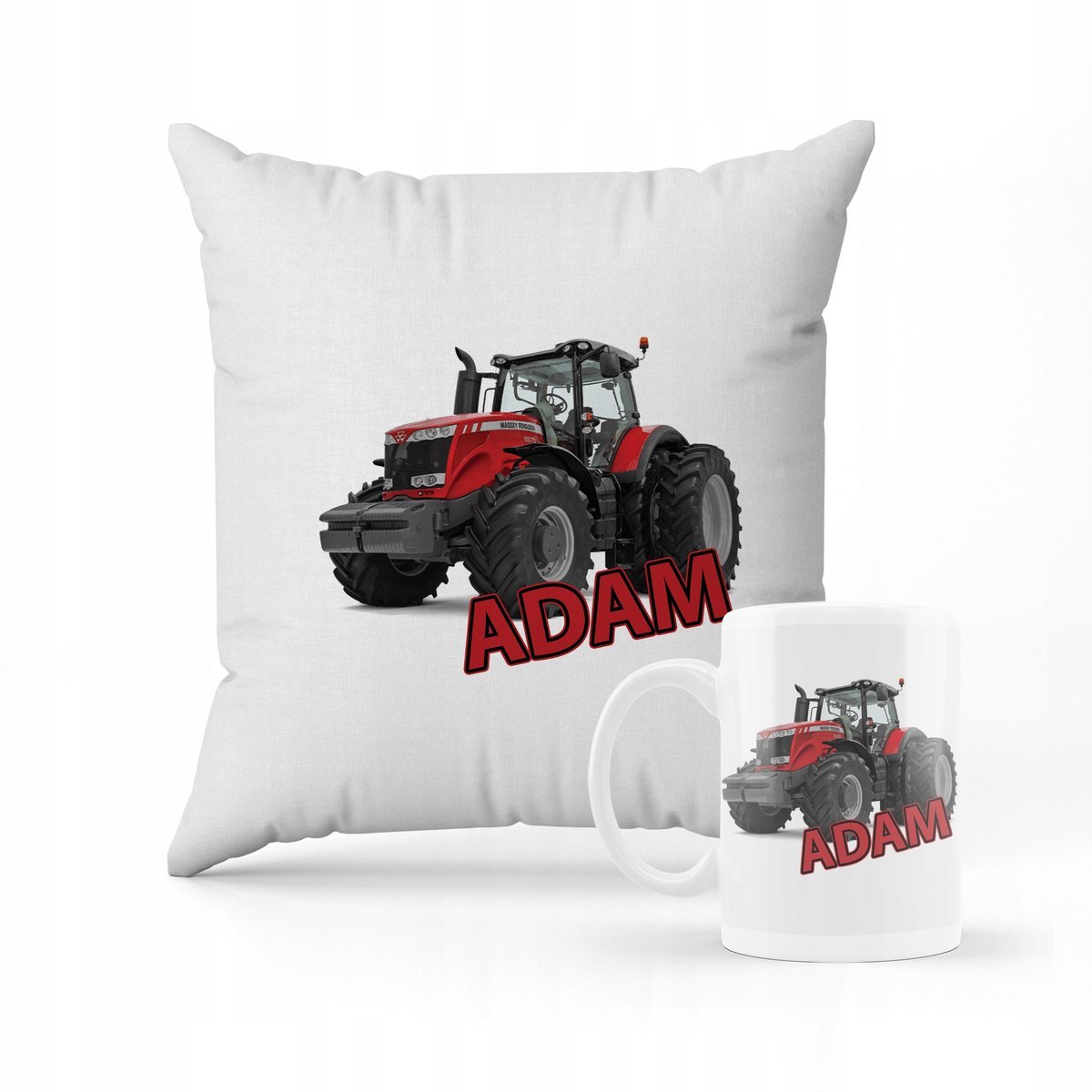 ZESTAW PODUSZKA + KUBEK PREZENT DLA DZIECKA MASSEY FERGUSON TRAKTOR + IMIĘ
