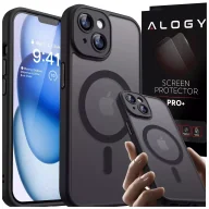 Etui i futerały do telefonów - Etui do Apple iPhone 14 obudowa Alogy MagSafe Hybrid Matte Case pokrowiec matowy z ochroną obiektywu czarny + Szkło - miniaturka - grafika 1