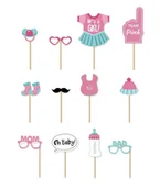 Gadżety na imprezę - Rekwizyty do zdjęć Baby Shower różowe dla dziewczynki, 12 szt. - miniaturka - grafika 1