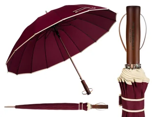 Duży elegancki bordowy parasol rządowy PETERSON długa parasolka z drewnianą rączką unisex duża czasza pudełko prezentowe - Parasole - miniaturka - grafika 1