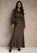 Spódnice - Brązowa Spódnica High Waist w Kropki o Trapezowym Kroju Ravea - miniaturka - grafika 1