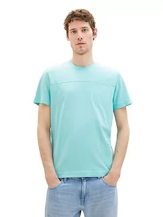 Koszulki męskie - TOM TAILOR Męski T-shirt w stylu Colorblock, 32036 - Aqua Streaky Melange, L - grafika 1